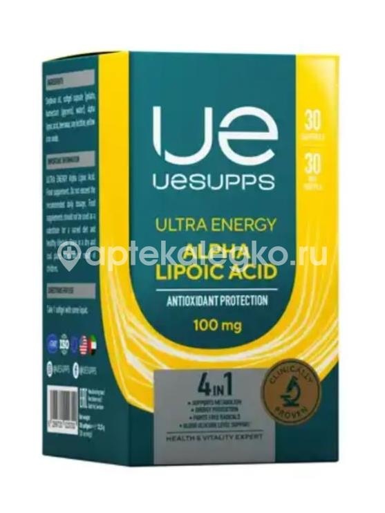 Изображение Uesupps ультра энерджи альфа-липоевая кислота капс 30шт. UESUPPS Ультра Энерджи Альфа-липоевая кислота капс 30шт.  ULTRA ENERGY SUPPLEMENTS TRADING