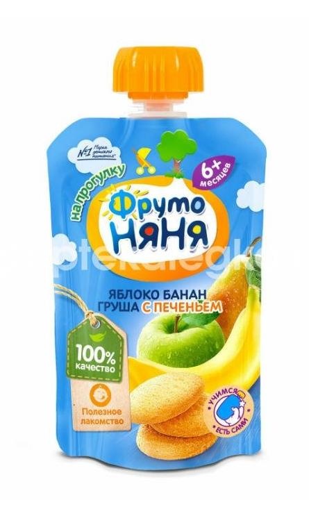Фрутоняня пюре 90г. яблоко+груша+печенье+банан дойпак 6+мес.*** Фрутоняня пюре 90г. яблоко+груша+печенье+банан дойпак 6+мес.*** - 1