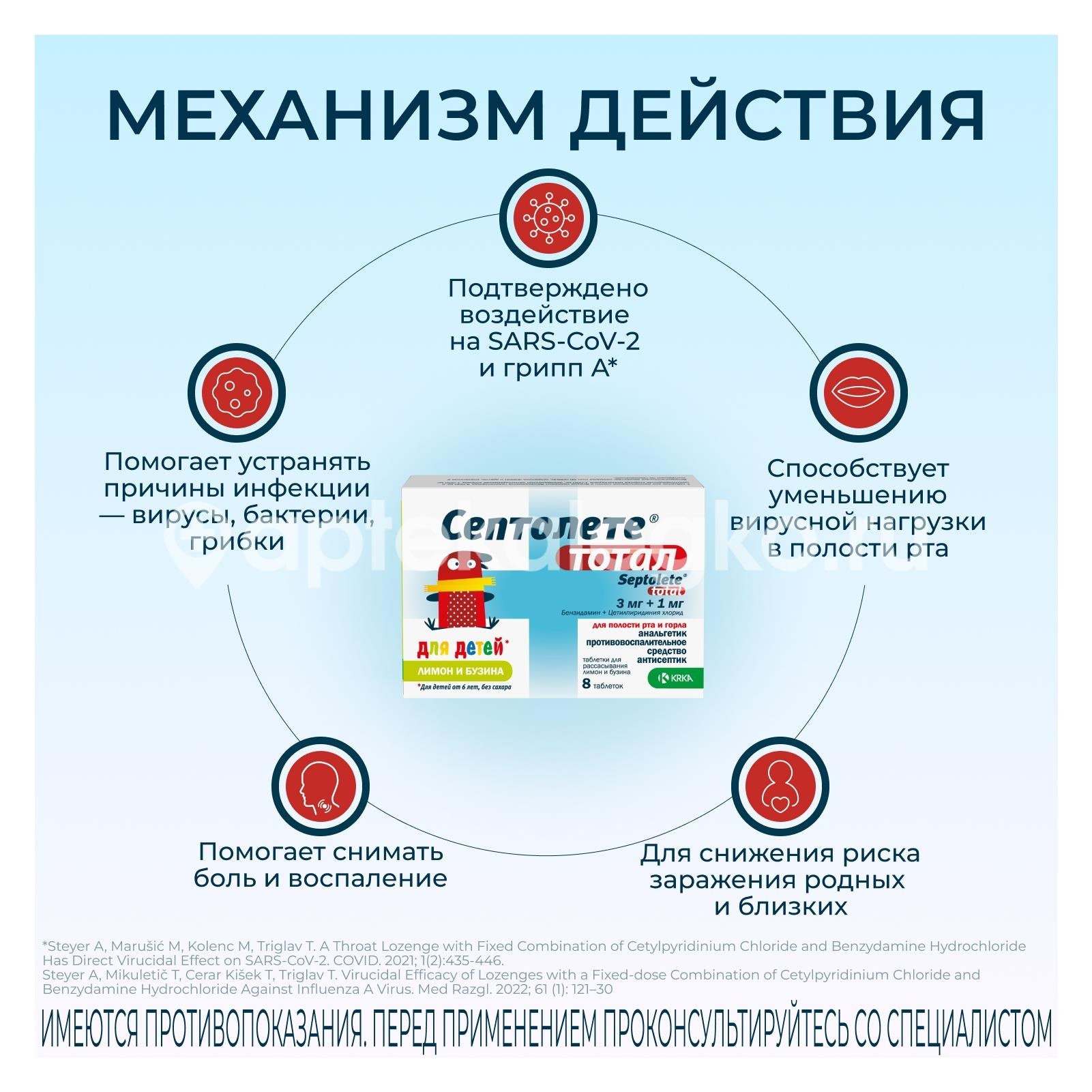 Септолете тотал 3мг. + 1мг. 8шт. для детей лимон + бузина Септолете тотал 3мг. + 1мг. 8шт. для детей лимон + бузина - 5