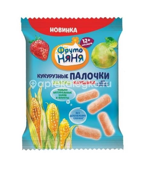 Фрутоняня палочки кукурузные яблоко + клубника 20г. Фрутоняня палочки кукурузные яблоко + клубника 20г. - 1