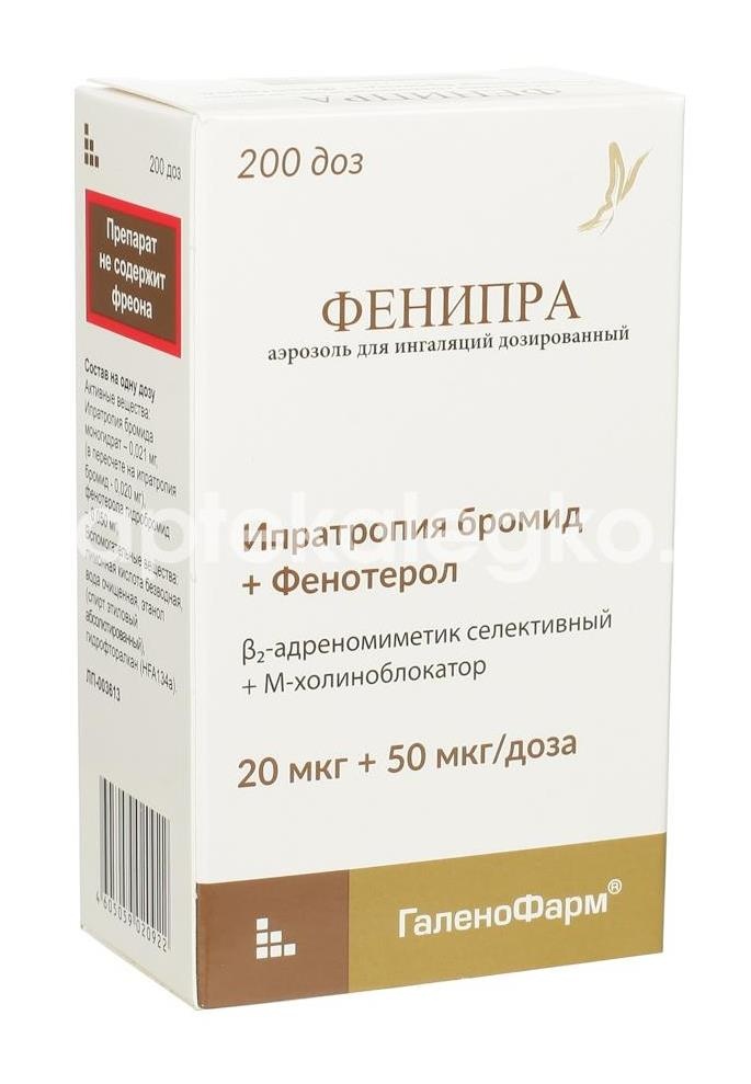 Фенипра 20мкг + 50мкг/доза 200 доз аэрозоль для ингаляций Фенипра 20мкг + 50мкг/доза 200 доз аэрозоль для ингаляций - 1