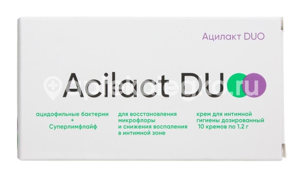Изображение Ацилакт дуо 10 шт крем дозированный для интимной гигиены по 1,2 г Ацилакт дуо 10 шт крем дозированный для интимной гигиены по 1,2 г ЛАНАФАРМ
