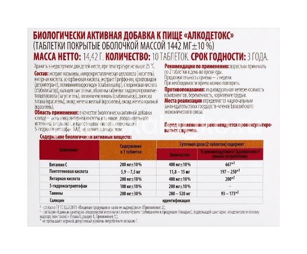 Витамир алкодетокс 10 шт. таблетки покрытые оболочкой Витамир алкодетокс 10 шт. таблетки покрытые оболочкой - 3