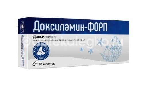 Изображение Доксиламин форп 15мг. 30шт. таблетки покрытые пленочной оболочкой Доксиламин форп 15мг. 30шт. таблетки покрытые пленочной оболочкой ФОРП АО