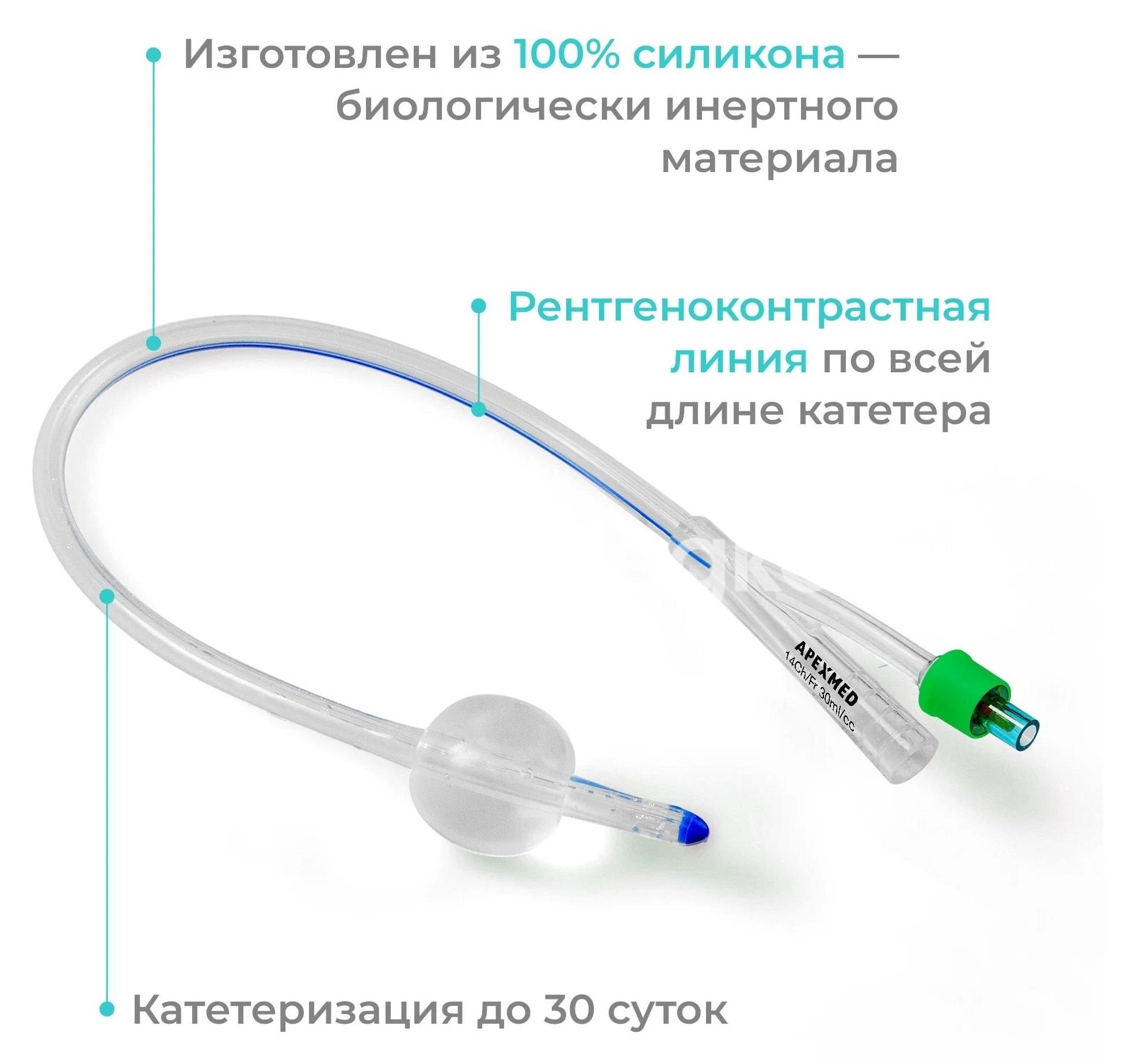 Апексмед катетер урол. фолея 2 - х ходов. ch/fr14 женск. латекс 26см Апексмед катетер урол. фолея 2 - х ходов. ch/fr14 женск. латекс 26см - 1