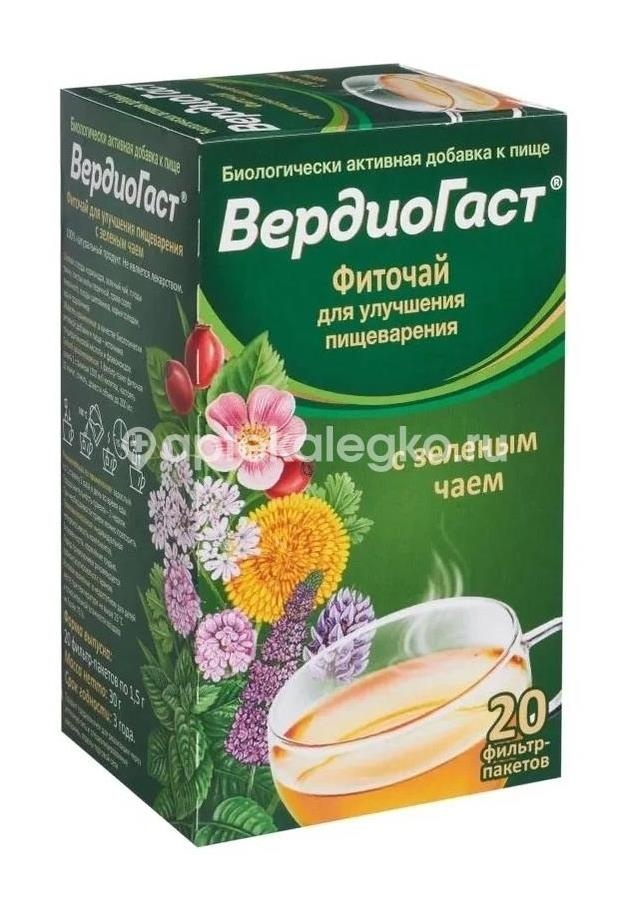 Вердиогаст 20шт. фиточай 1,5г. с зеленым чаем Вердиогаст 20шт. фиточай 1,5г. с зеленым чаем - 3
