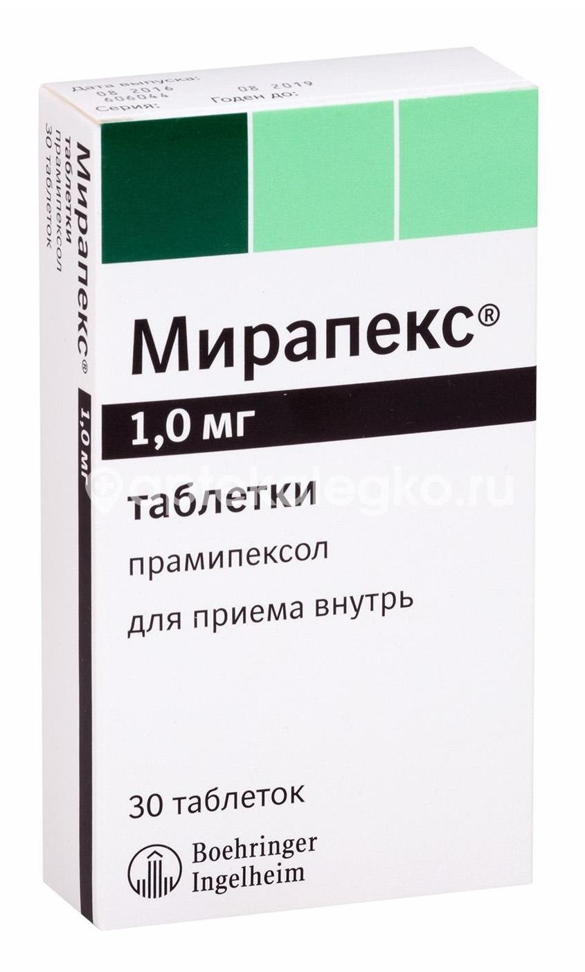 Изображение Мирапекс 1мг. 30шт. таблетки Мирапекс 1мг. 30шт. таблетки PFIZER