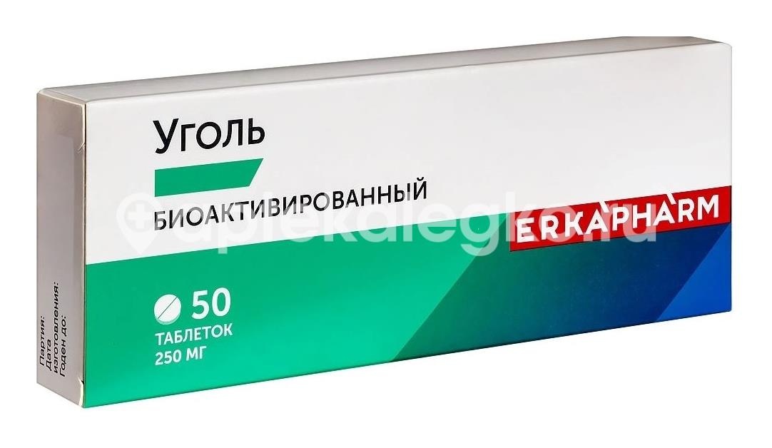 Erkapharm уголь биоактивированный 50 шт таблетки Erkapharm уголь биоактивированный 50 шт таблетки - 2