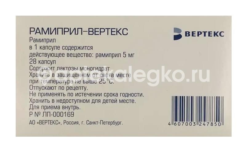 Рамиприл вертекс 5мг. 28шт. капсулы Рамиприл вертекс 5мг. 28шт. капсулы - 2