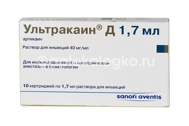 Изображение Ультракаин d 1,7мл. №10 р - р для ин. картридж УЛЬТРАКАИН D 1,7МЛ. №10 Р - Р ДЛЯ ИН. КАРТРИДЖ AVENTIS/HOECHST