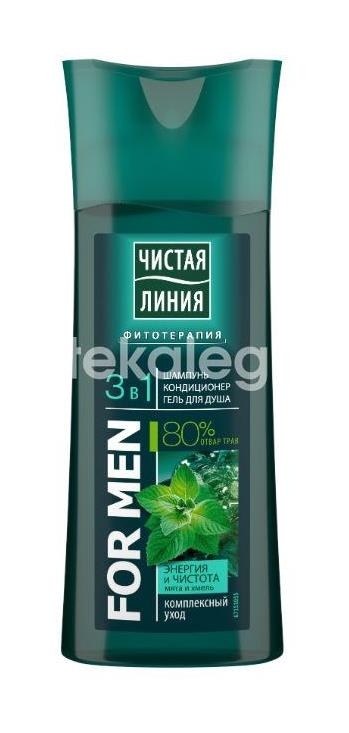 Чистая линия шампунь - кондиционер - гель 3в1 энергия чистота муж. 400мл. Чистая линия шампунь - кондиционер - гель 3в1 энергия чистота муж. 400мл. - 1