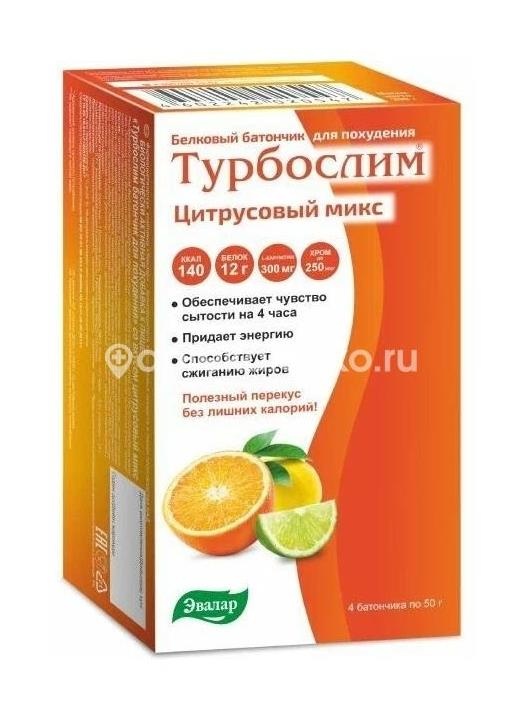 Турбослим батончик для похуд. 50г. №4 цитрусовый микс /эвалар/ Турбослим батончик для похуд. 50г. №4 цитрусовый микс /эвалар/ - 2