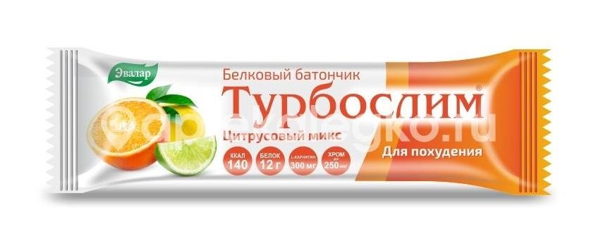 Изображение Турбослим батончик для похудения  50г. цитрус.микс /эвалар/ ТУРБОСЛИМ БАТОНЧИК ДЛЯ ПОХУДЕНИЯ  50Г. ЦИТРУС.МИКС /ЭВАЛАР/ ЭВАЛАР