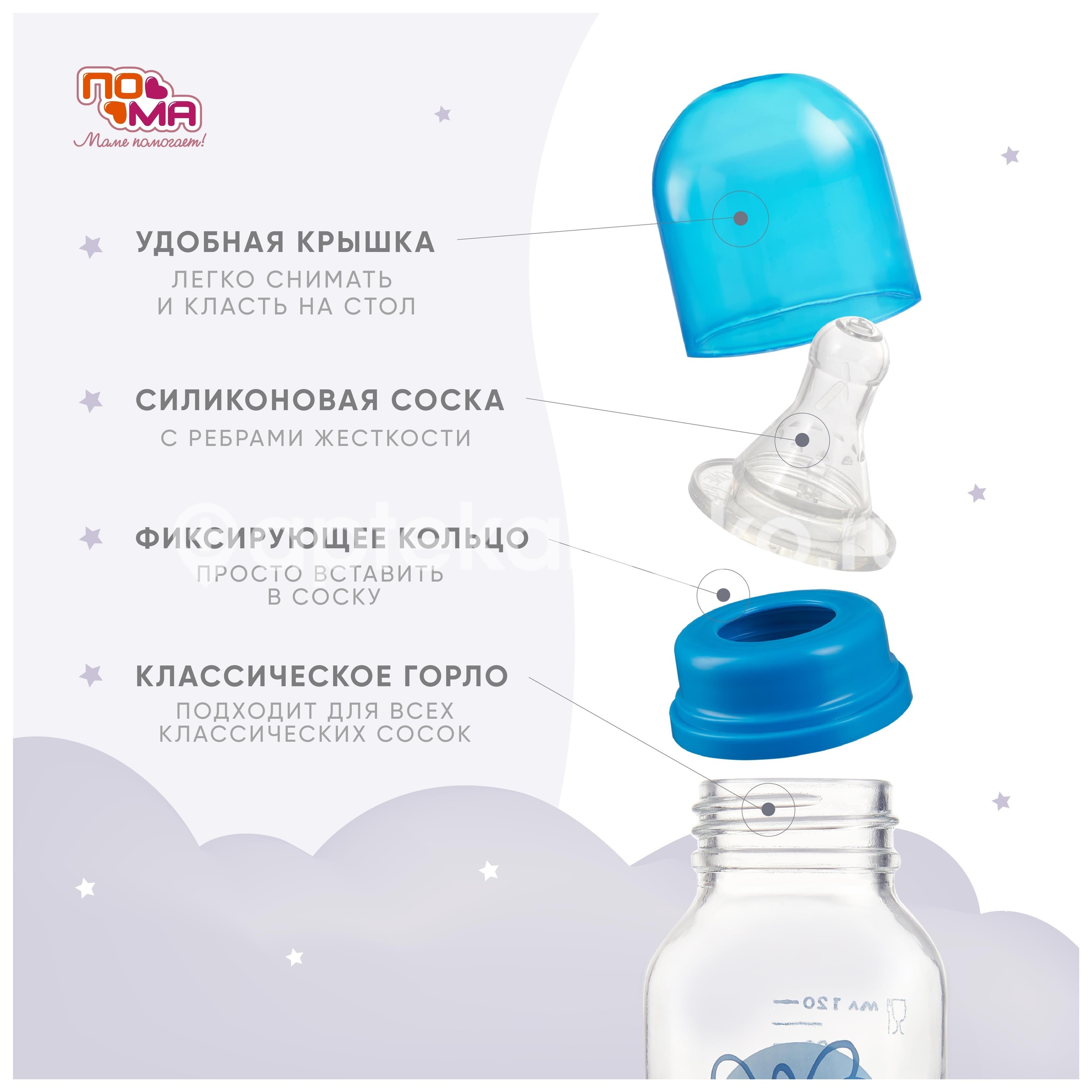 Пома бутылочка 120мл. стек. силик. соска /арт.210.голубой / Пома бутылочка 120мл. стек. силик. соска /арт.210.голубой / - 2