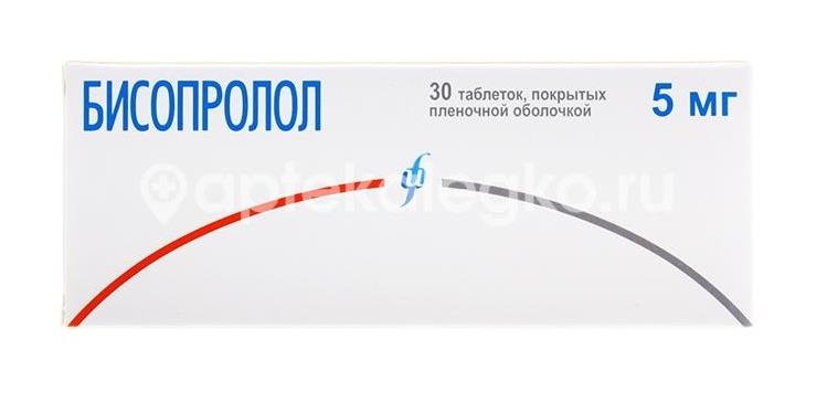 Бисопролол 5мг. 30шт. таблетки покрытые пленочной оболочкой Бисопролол 5мг. 30шт. таблетки покрытые пленочной оболочкой - 1