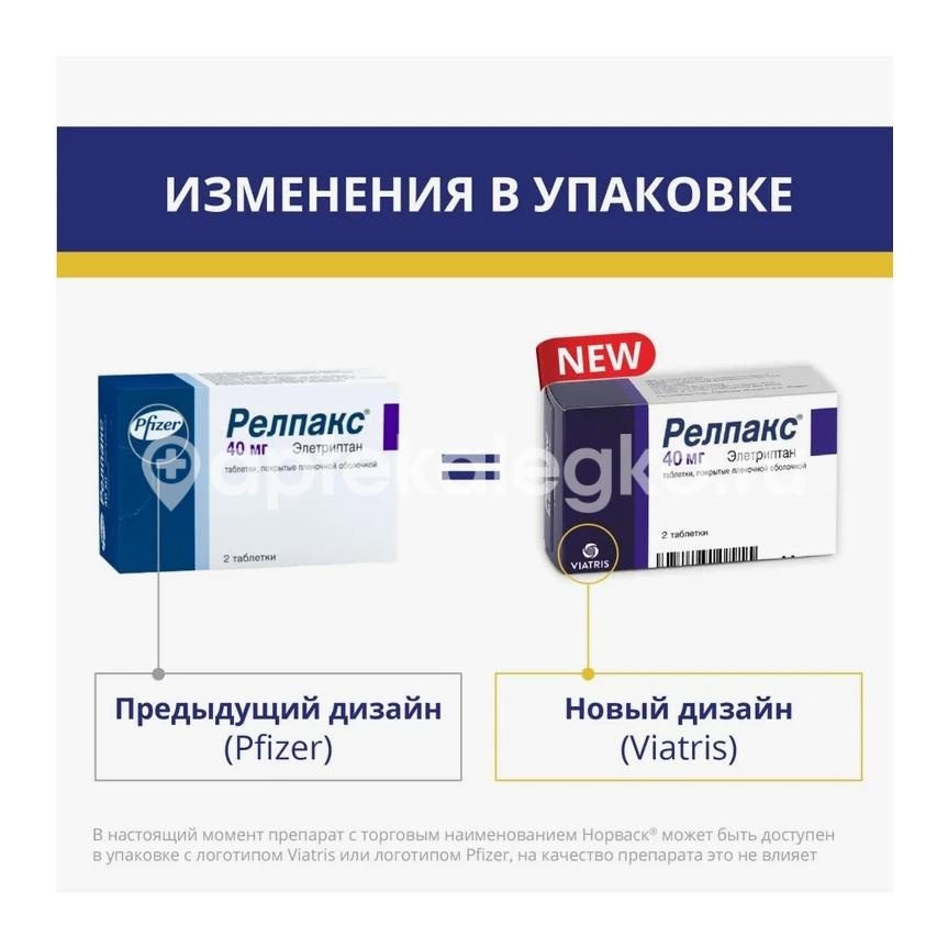 Релпакс 40мг. 2шт. таблетки покрытые пленочной оболочкой Релпакс 40мг. 2шт. таблетки покрытые пленочной оболочкой - 3