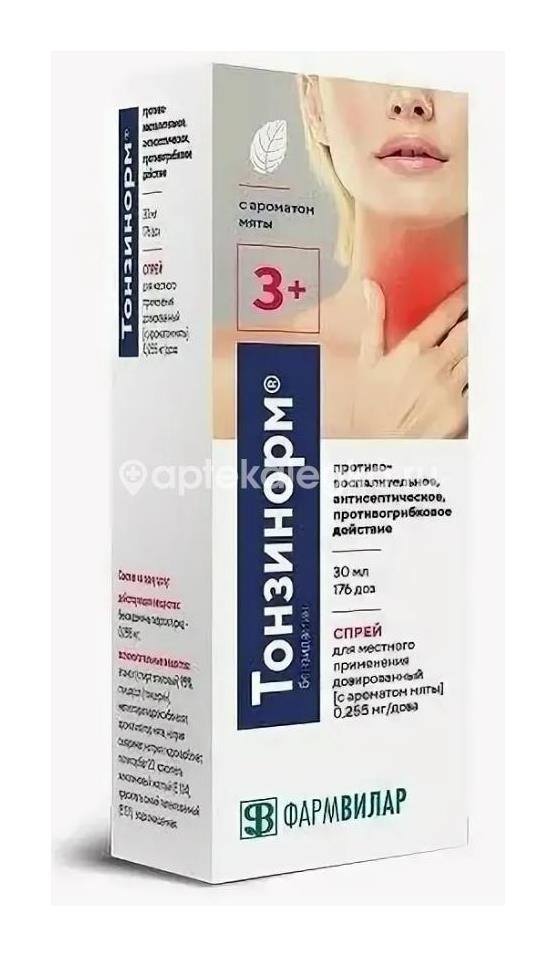 Тонзинорм 0,255 мг/доза 176 доз 30 мл спрей дозированный мятный Тонзинорм 0,255 мг/доза 176 доз 30 мл спрей дозированный мятный - 1