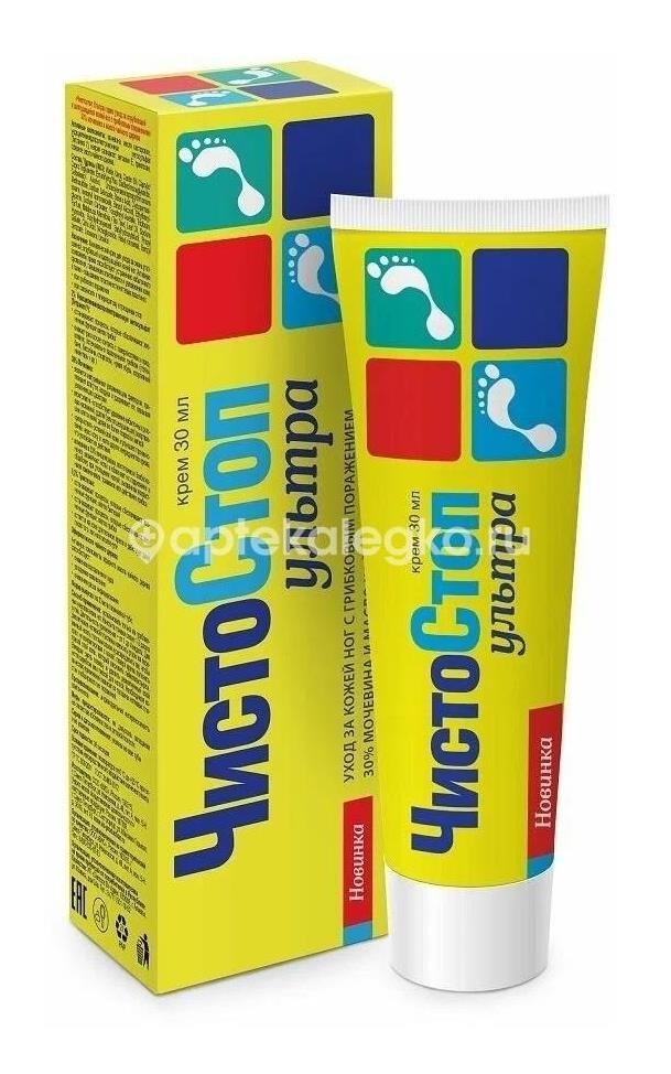 Чистостоп ультра крем уход за огр. и шелуш. кожей ног 30мл. туба Чистостоп ультра крем уход за огр. и шелуш. кожей ног 30мл. туба - 1