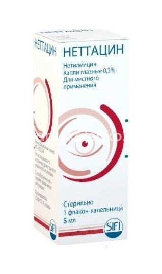 Неттацин 0,3% 1шт. капли глазные 5мл. флакон - капельница Неттацин 0,3% 1шт. капли глазные 5мл. флакон - капельница - 2
