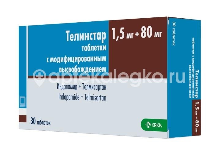 Изображение Телинстар 1,5мг + 80мг 30шт. таблетки с модифицированным высвобождением Телинстар 1,5мг + 80мг 30шт. таблетки с модифицированным высвобождением КРКА д.д. (KRKA )
