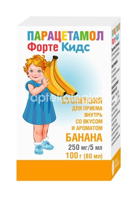 Парацетамол фортекидс 250мг/5мл сусп. для пр. внутрь фл. 100г. (80мл) (вкус банана) + мерн шприц Парацетамол фортекидс 250мг/5мл сусп. для пр. внутрь фл. 100г. (80мл) (вкус банана) + мерн шприц - 1