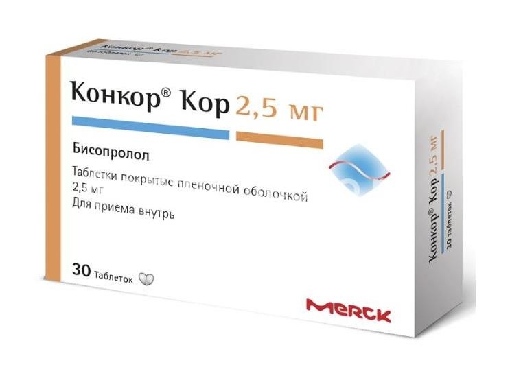 Изображение Конкор кор 2,5мг. 30шт. таблетки покрытые пленочной оболочкой Конкор кор 2,5мг. 30шт. таблетки покрытые пленочной оболочкой Мерк КГаА для Никомед (NIKOMED )