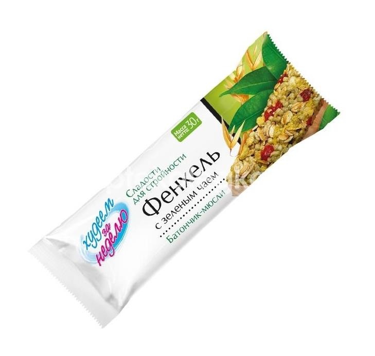 Леовит худеем за неделю мюсли батончик фенхель + зел.чай 30г. Леовит худеем за неделю мюсли батончик фенхель + зел.чай 30г. - 1