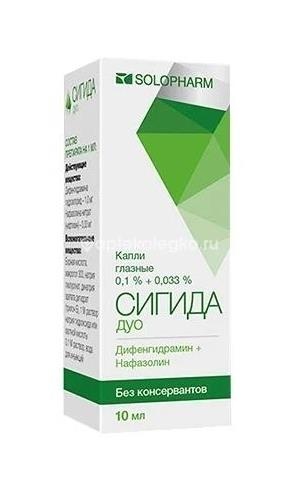 Сигида дуо 0,1% + 0,33% 1шт. капли глазные 10мл. флакон Сигида дуо 0,1% + 0,33% 1шт. капли глазные 10мл. флакон - 1