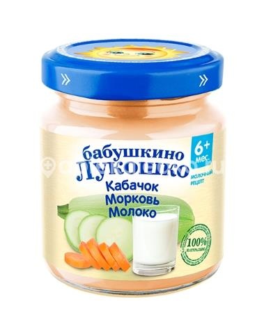Бабушкино лукошко пюре кабачки, морковь и молоко 100г. Бабушкино лукошко пюре кабачки, морковь и молоко 100г. - 1