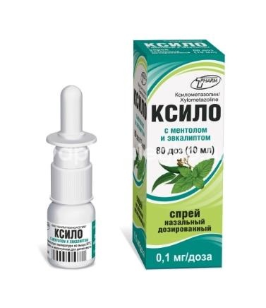 Ксило с ментолом и эвкалиптом 0,1 мг/доза 10мл. спрей назальный дозированный Ксило с ментолом и эвкалиптом 0,1 мг/доза 10мл. спрей назальный дозированный - 1