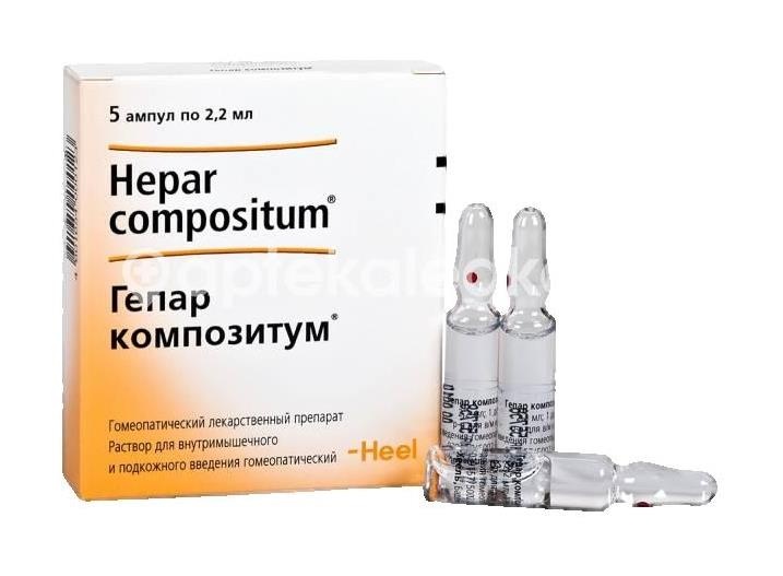 Изображение Гепар композитум 5шт. 2,2мл. ампула Гепар композитум 5шт. 2,2мл. ампула Биологише Хайльмиттель Хеель ГмбХ (BIOLOGISCHE )