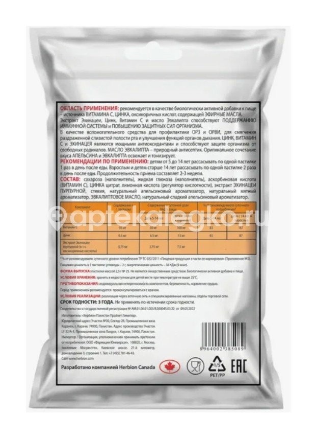 Иммуно эхинацея витамин с цинк апельсин 25 шт. пастилки массой 2,5 г Иммуно эхинацея витамин с цинк апельсин 25 шт. пастилки массой 2,5 г - 2