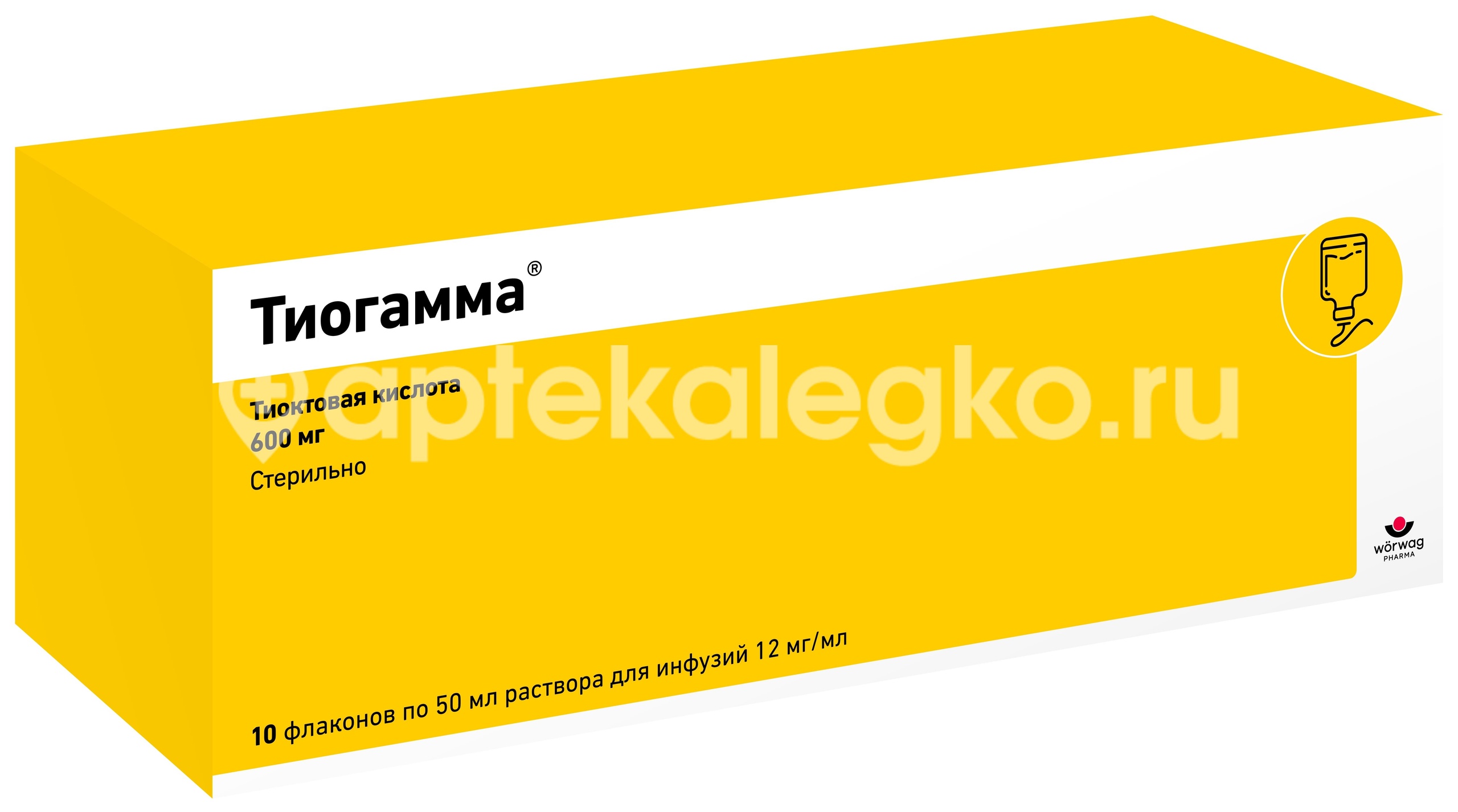 Тиогамма 1,2% 10шт. раствор для инфузий 50мл флакон Тиогамма 1,2% 10шт. раствор для инфузий 50мл флакон - 1