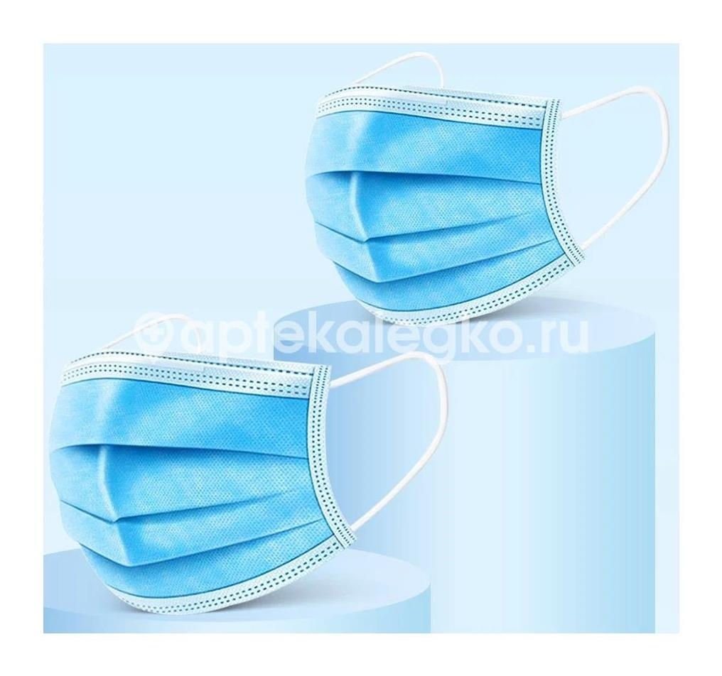 Маска мед. 3 - хслойная на резинках №50 голуб. Маска мед. 3 - хслойная на резинках №50 голуб. - 3
